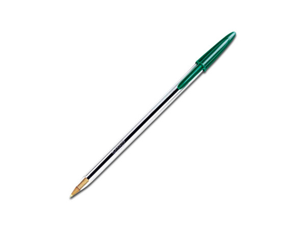 Bolígrafo Bic Cristal Dura+ de punta mediana, color verde. Paquete con 12 piezas