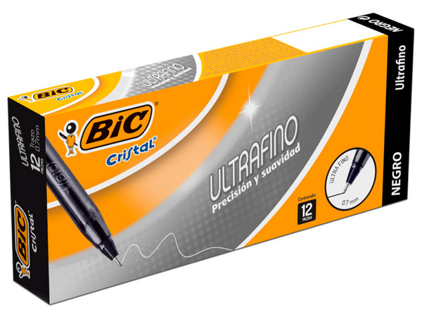 Bolígrafos BIC Cristal Precisión y Suavidad de Punto Fino 0.7 mm, Color Negro.