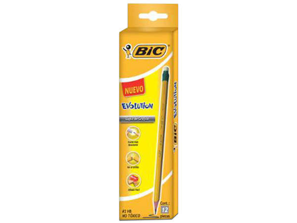 Paquete de Lápices Bic Evolution HB2, 12 piezas, Color amarillo.