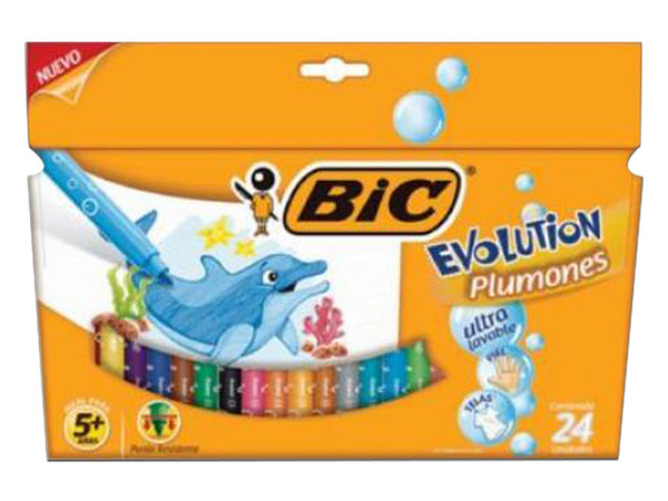 Plumones Bic Evolution Ultra Lavables, paquete con 24 piezas multicolores.