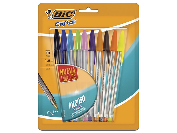 Bolígrafos BIC 963516, Punta extra Gruesa de 1.6mm, Surtido de Colores. Paquete con 10 Piezas.