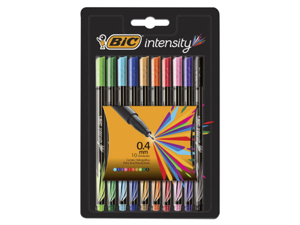 Plumones BIC Intensity Clásico, Paquete con 10 piezas multicolores.