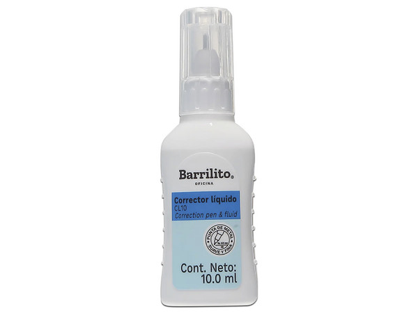 Corrector Líquido Barrilito Dual, Bote de 10ml. Color Blanco