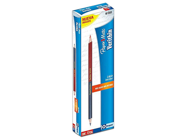 Lápiz Bicolor Berol Paper Mate VERITHIN, color Rojo / Azul. Paquete con 12 piezas.