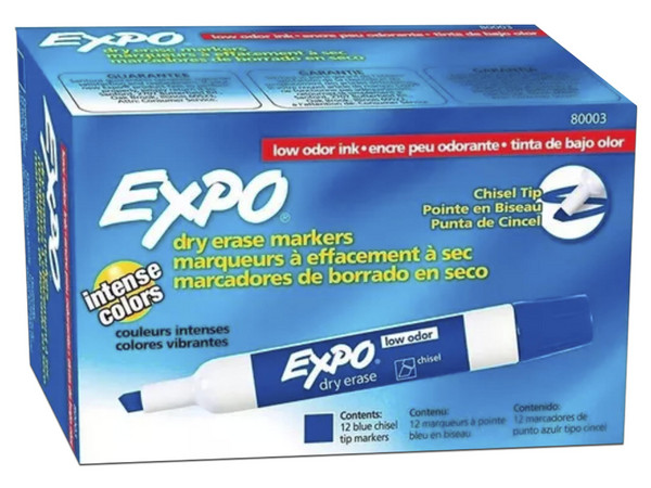 Marcador Berol Expo para pizarrón, Caja con 12 piezas. Color Azul.