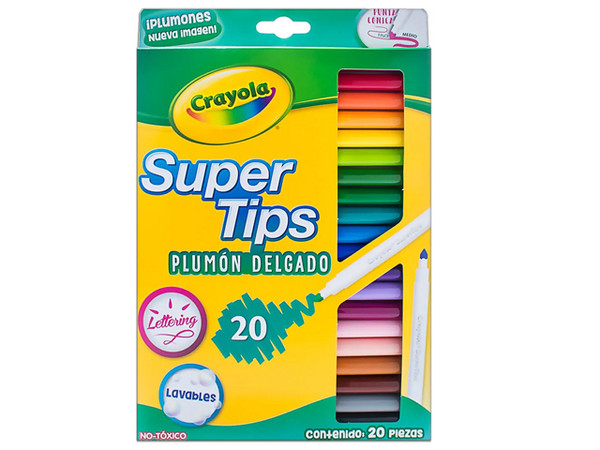 Plumones Crayola Supertips 588106M010, 20 Piezas, Colores Vivos, Punta Fina.