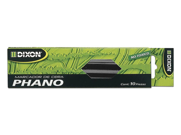 Marcador de Cera Dixon Phano Negro. Caja con 10 piezas, escritura suave y resistente, ideal para diversas superficies como papel, cartón y madera.