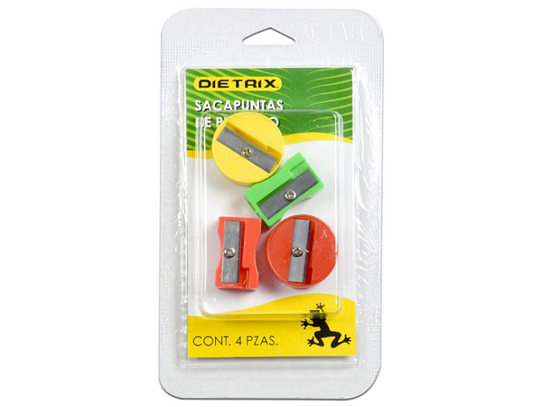 Sacapuntas de Plástico Dietrix, 1 Orificio, Básico, Paquete con 4 Piezas.