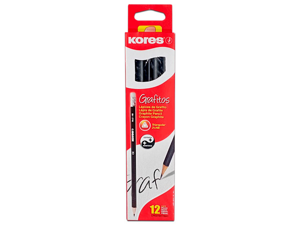 Lápiz Kores Grafitos, Triangular, 2HB, 12 pzas, Color Negro.