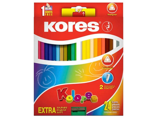 Colores Kores de Punta 3 mm, Triangulares, (Caja con 24 Piezas).