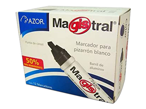 Marcador Magistral para Pizarrón, Punta Cincel, 12 Piezas. Color Negro.