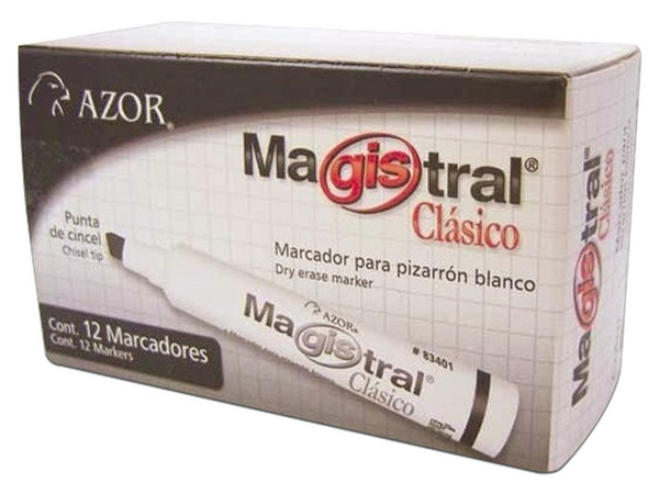 Marcador para pizarrón Azor Magistral, color negro, Paquete con 12 piezas.