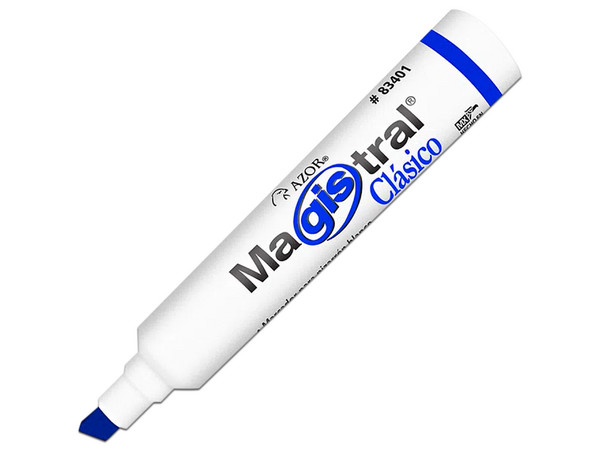 Marcador para pizarrón MAGISTRAL, Clásico, Punta cincel 6mm, Color Azul, Paquete con 12 piezas.