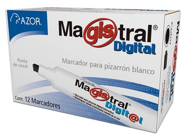 Marcador Magistral, Digital, Punta Cincel 6 mm, Color Negro, Caja con 12 Piezas.