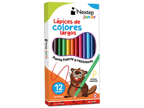 Colores de Madera Nextep Junior Largos, Caja con 12 Piezas.