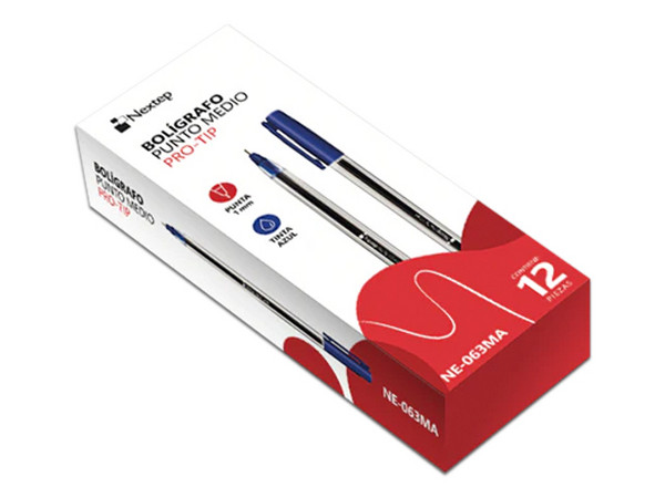 Bolígrafo NEXTEP Pro-Tip, Punta media de 1mm, Color Azul, Caja con 12 Piezas.