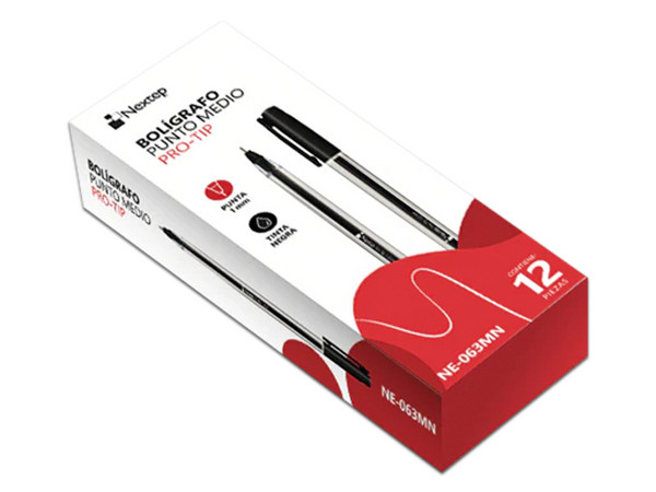 Bolígrafo NEXTEP Pro-Tip, Punta media de 1mm, Color Negro, Caja con 12 Piezas.