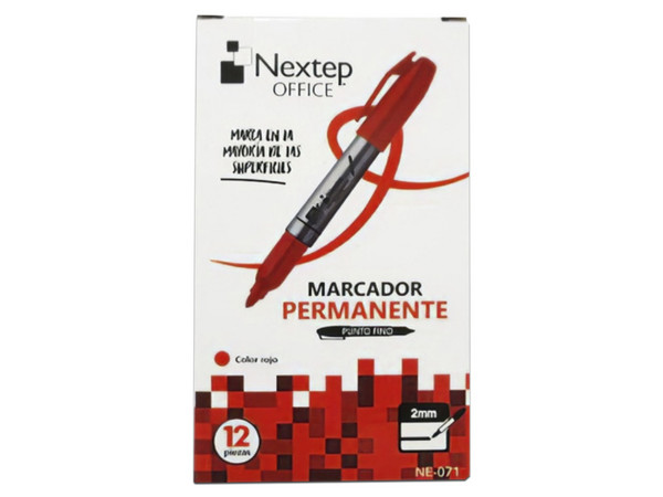Marcador Permanente Nextep NE-071,  Punta Fina, 2 Cajas x 12 Piezas, Color Rojo.