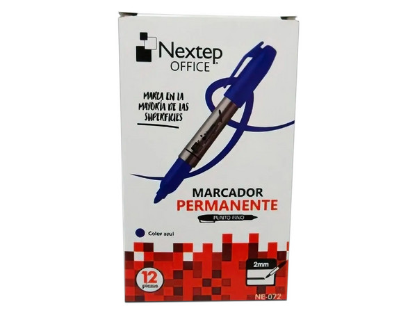 Marcador Permanente Nextep NE-072 de punta fina 2.0 mm, color azul. Paquete con 12 piezas