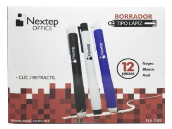 Borrador Nextep Tipo Lápiz con clic tipo retráctil con 12 Piezas.