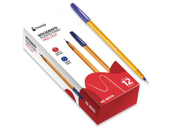 Boligrafo Nextep NE 061FA, Tinta de aceite, Punta fina 0.6 mm, Color azul, Caja con 12 piezas.