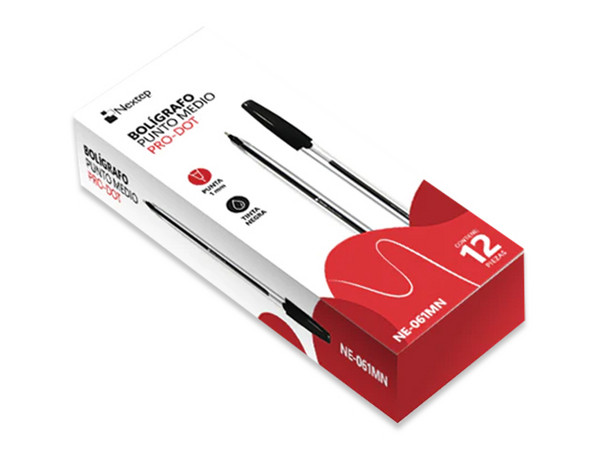 Boligrafo Nextep NE 061MN, Tinta de aceite, Punta media 1 mm, Color negro, Caja con 12 unidades.