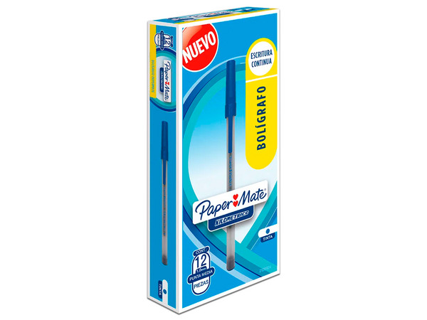 Bolígrafo Paper Mate Kilométrico Económico, 1 mm, Paqute con 12 Piezas, Color Azul.