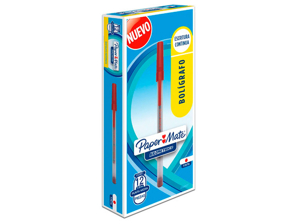 Paquete de Bolígrafos Papermate Kilométrico Económico, 12 piezas, Color Rojo.