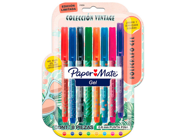 Boligrafo Paper Mate Gel Economico Vintage. Paquete de 8 Piezas

