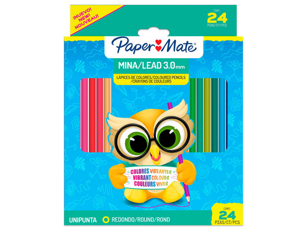 Lápices de Colores PaperMate 2209345, Mina 3.0mm, Set de 24 Colores.