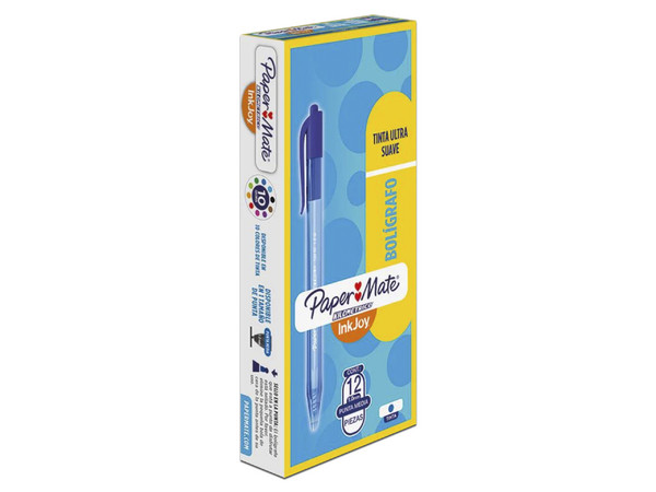 Bolígrafo Retráctil Paper Mate InkJoy LA3567, Punto mediano, Color Azul, 12 piezas.