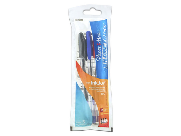 Bolígrafo Paper Mate Kilometrico InkJoy, Punta Media, 3 piezas (Rojo, Negro, Azul)