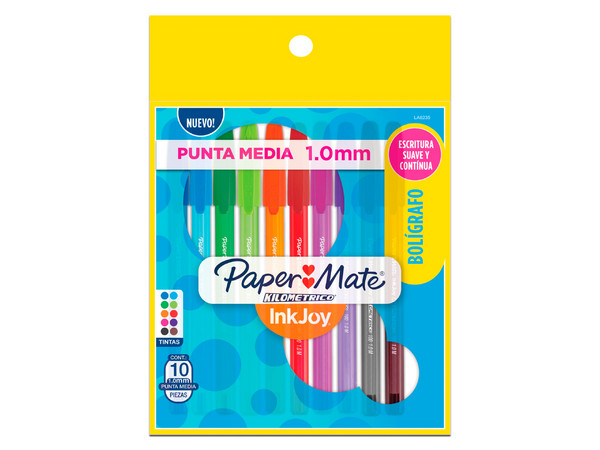 Bolígrafo Kilométrico Paper Mate 100ST, Punta Mediana, paquete con 10 piezas, colores surtidos.
