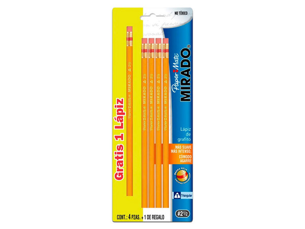 Lápiz Paper mate Mirado, triangular, No 2.5, 4 piezas, color amarillo.