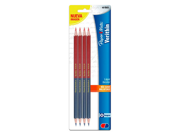 Lápiz Bicolor Verithin de Doble Punta, azul y rojo, 4 Piezas.