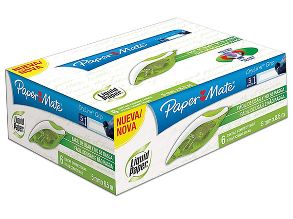 Corrector PaperMate M17400110308, Cinta Seca, 6 piezas, Punta Giratoria.