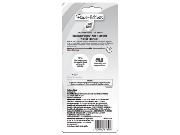 Corrector en Cinta Micro Paper Mate M17400148000, 2 Piezas. Color Naranja.