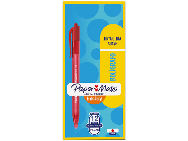 Bolígrafo Retráctil Paper Mate Kilométrico, color rojo. Paquete con 12 piezas