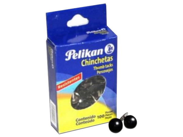 Chincheta Pelikan Color Negro, caja con 100 piezas.