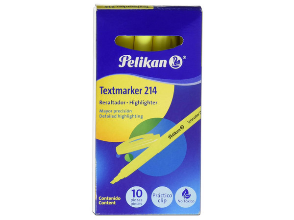 Resaltador de Texto Pelikan Textmarker 214, Color Amarillo, Caja con 10 piezas.