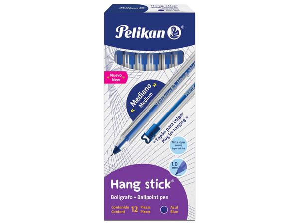 Bolígrafo Pelikan Hang Stick, Punta de 1.0mm, Color Azul, Paquete con 12 Piezas.