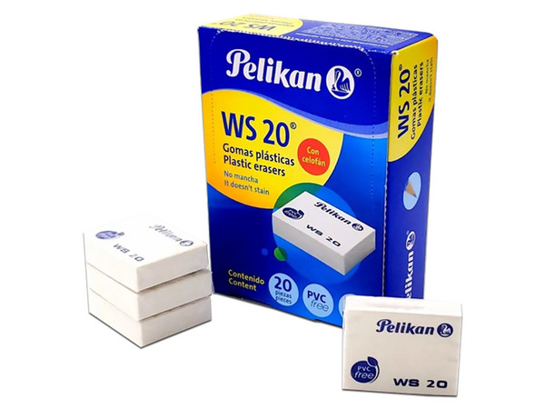Borrador Pelikan WS-20 para lápiz, blanco, Caja con 20 Piezas.