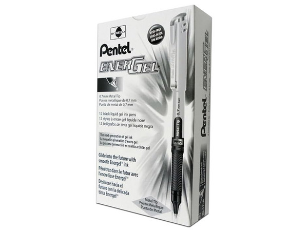 Bolígrafo de Tinta Gel PENTEL de Punto Fino, Caja de 12 piezas, Color Negro.
