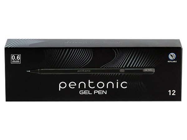Bolígrafos de Gel Pentonic PEN13021, Punta de 0.6mm, Caja con 12 Piezas. Color Negro.