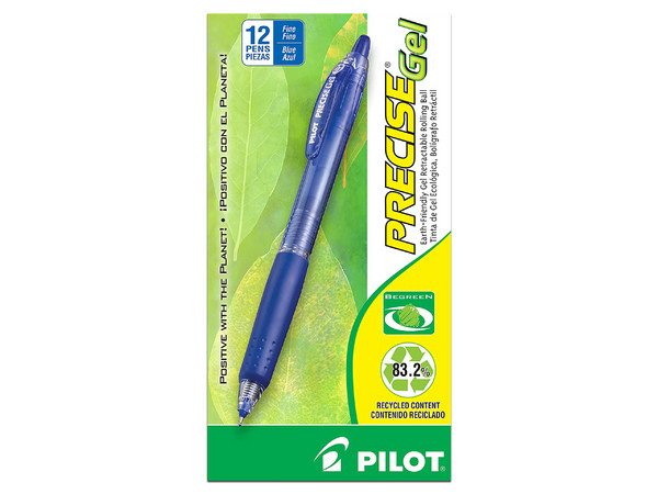 Bolígrafo Pilot Precise, Color azul, tinta en gel, Paquete con 12 piezas.