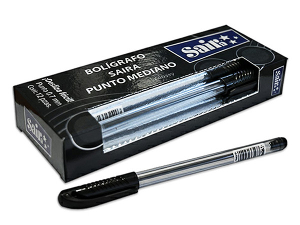 Bolígrafo Semi Gel, Saira, Punta 0.7 mm, Caja con 12 Piezas, Color Negro.