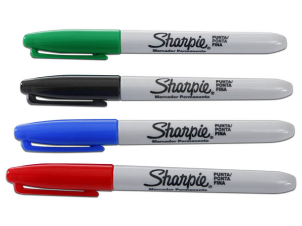 Marcadores Permanentes Sharpie de Punta Fina, Paquete con 4 Piezas. Colores Surtidos.