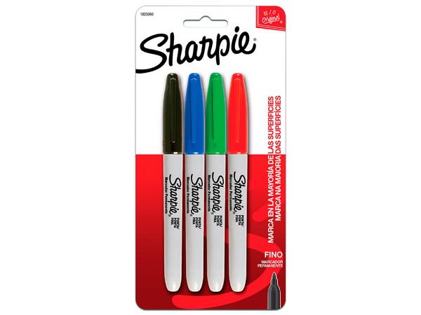 Marcadores Permanentes Sharpie de Punta Fina, Paquete con 4 Piezas. Colores Surtidos.