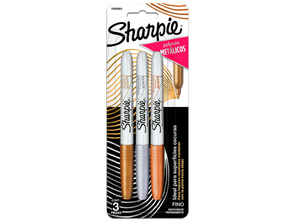 Marcadores Sharpie Metálicos, Permanente, Paquete con 3 Piezas, Colores Surtidos.
