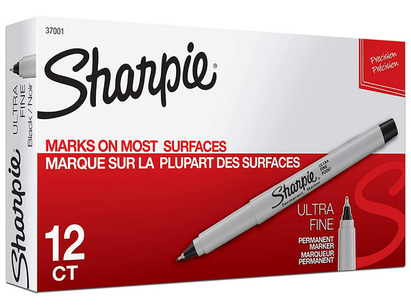 Marcador Permanente Sharpie, Punta Ultra Fina, Caja con 12 Piezas, Color Negro.